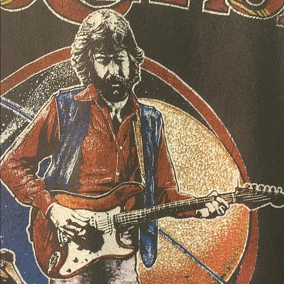 MadeWorn Black Short Sleeve Tee Eric Clapton with glitter effects on design M/L - Picture 5 of 10